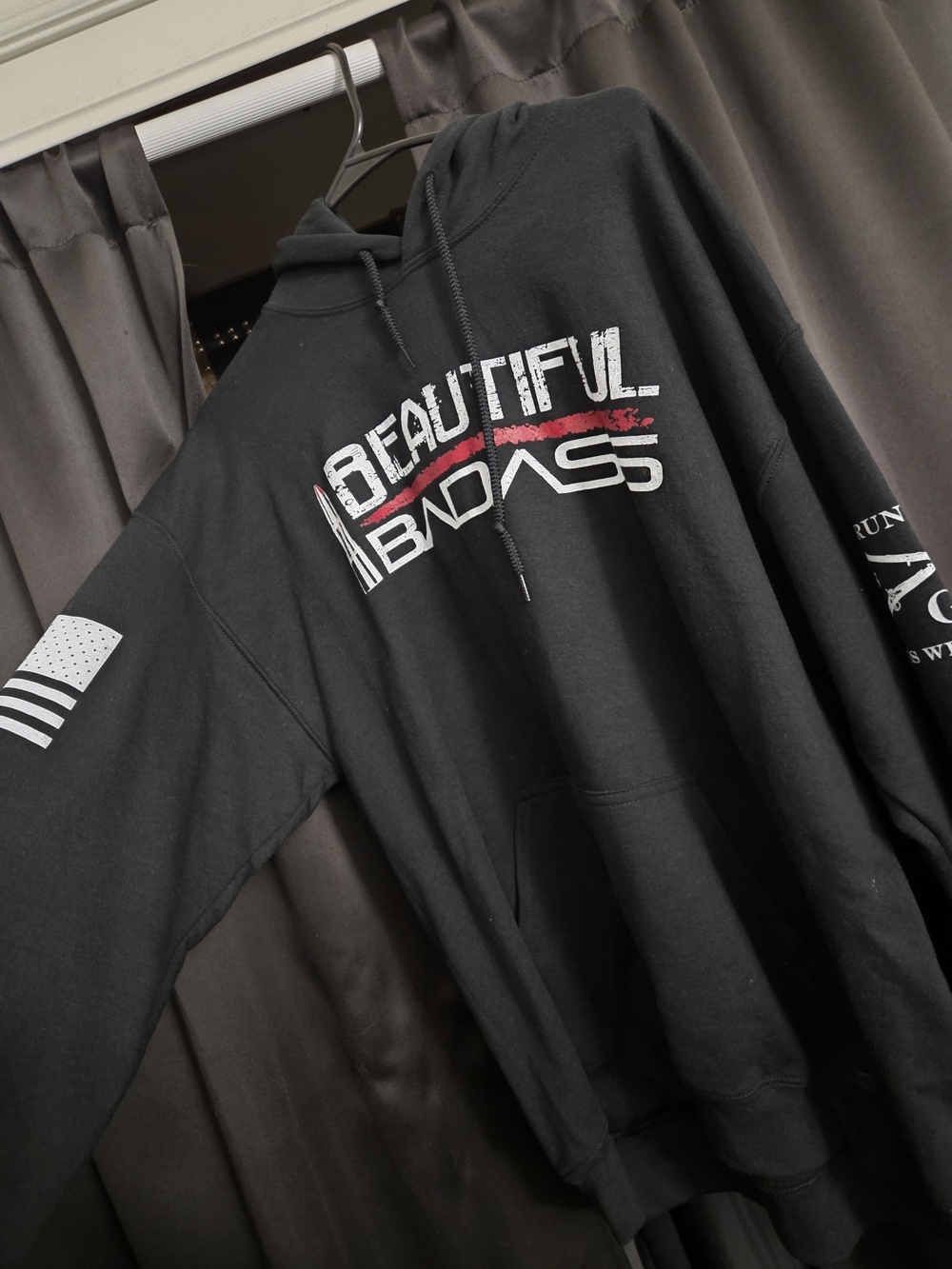 Grunt Style Black "Beautiful Badass" Graphic Hoodie with Red Accent